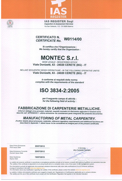 Certificazione ISO 3834-2:2005